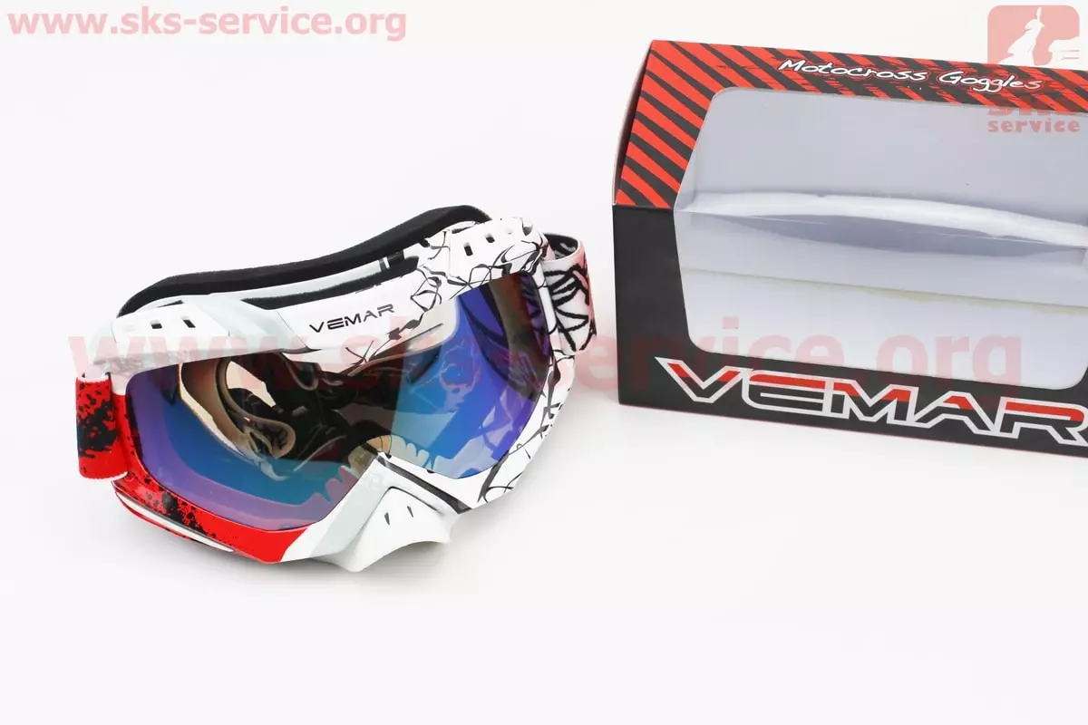 Окуляри кросові VEMAR VM-1016C хамелеон скло, Білий/Чорний/Червоний