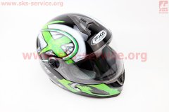 Шлем FXW закрытый HF-122, Черный глянцевый/Зеленый, S