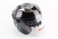 Шолом відкритий+відкидні окуляри BLD-708 Bulldog, Чорний/Синій, S