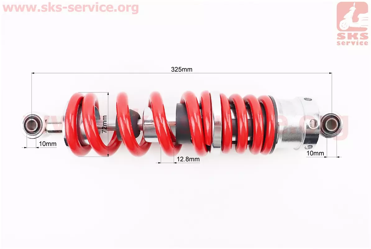Амортизатор задній МОНО 325мм діаметр 72мм (втулка 10мм/втулка 10мм) регульований червоний (NC) - Фото 2