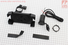 Держатель телефона на руль с черным рисунком + USB зарядка (миним. размер телефона 60*124мм, макс. размер 80*160мм), тип 1, (Китай)