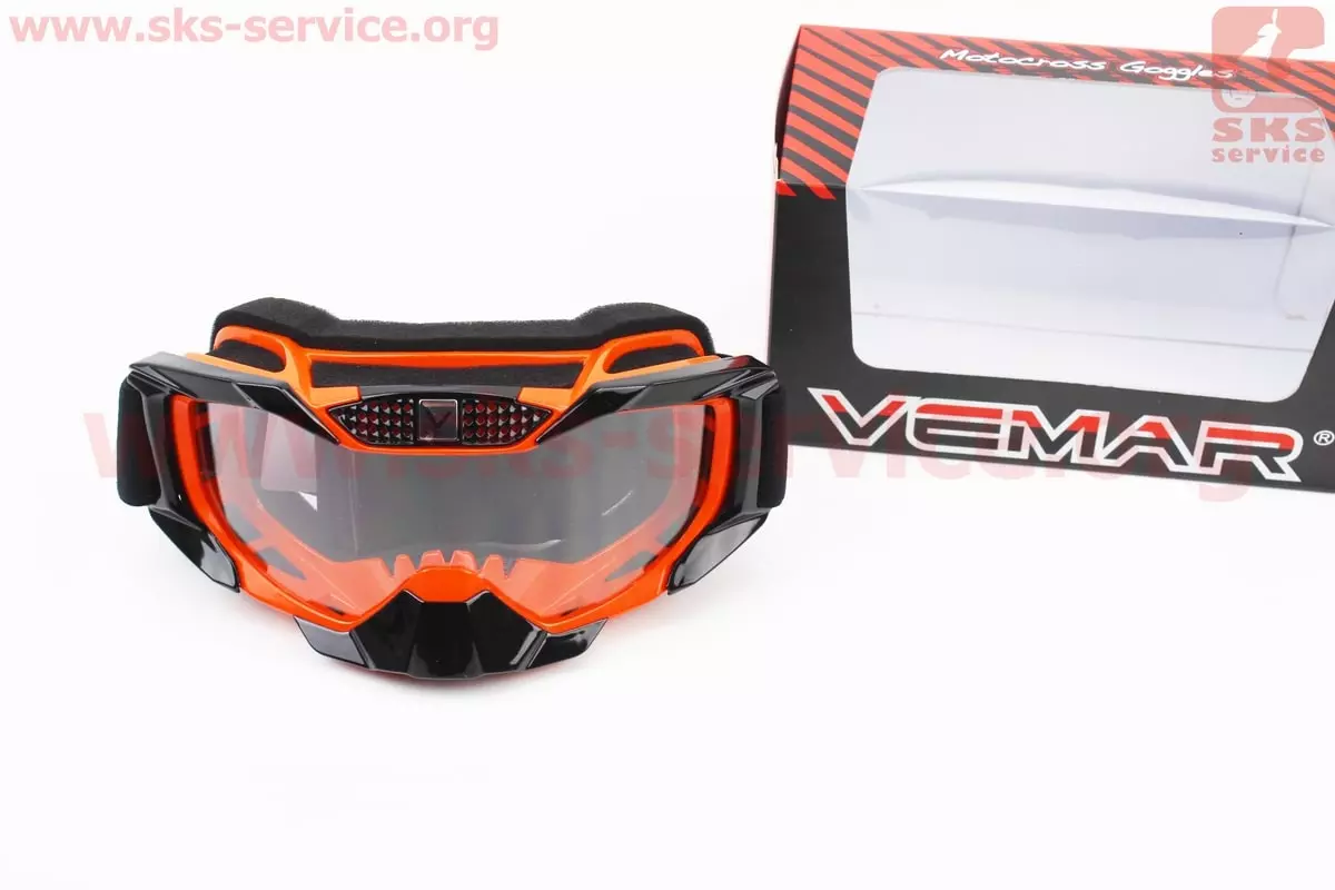 Окуляри кросові VEMAR MJ-1015 прозоре скло, Помаранчевий/Чорний