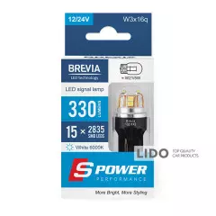 Лампа BREVIA LED S-Power W21/5W 330Lm 15x2835SMD 12/24V CANbus, 2шт.