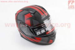 Шлем закрытый с откидным подбородком+очки BLD-162, Черный матовый/Серый/Красный, M