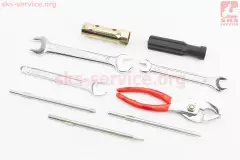 Ключ свічковий для 4Т - 16/18mm + 7 предметів (ріжковий ключ 8х10mm/ріжковий ключ 13 mm/ріжковий ключ 12х14mm/викрутка+-/плоскогубці) ЗІП, 125-150сс 4Т (Китай)