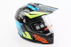 Шолом кросовий BLD-819-7, Чорний/Жовтий/Синій, L