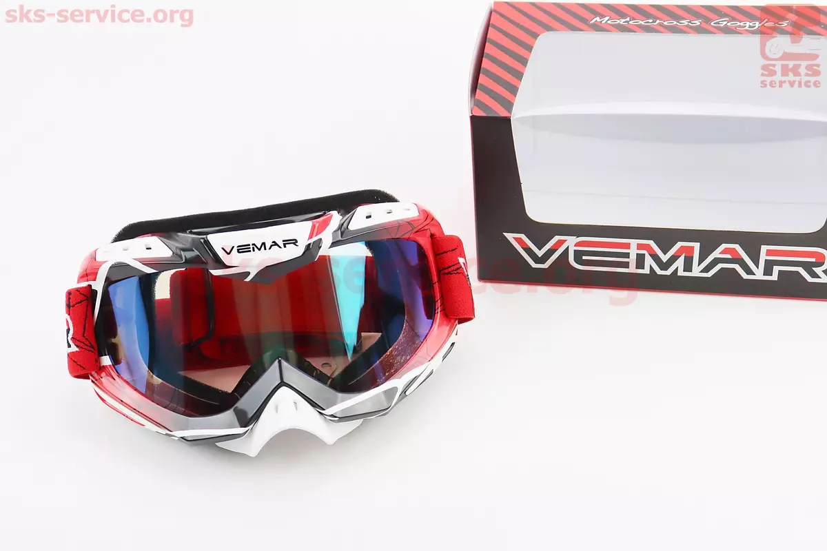 Окуляри кросові VEMAR VM-1016C хамелеон скло, Білий/Червоний/Чорний