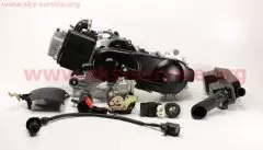 Двигун 4T GY6 80cc в зборі, короткий варіатор, довгий вал, карбюратор, комутатор, котушка запалювання, фільтр повітряний (Mototech)
