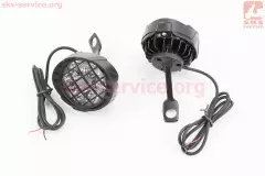 Фара додаткова світлодіодна вологозахисна 6 LED з решіткою розмір 67 на 57мм з кріпленням під дзеркало комплект 2шт, чорний (Китай)
